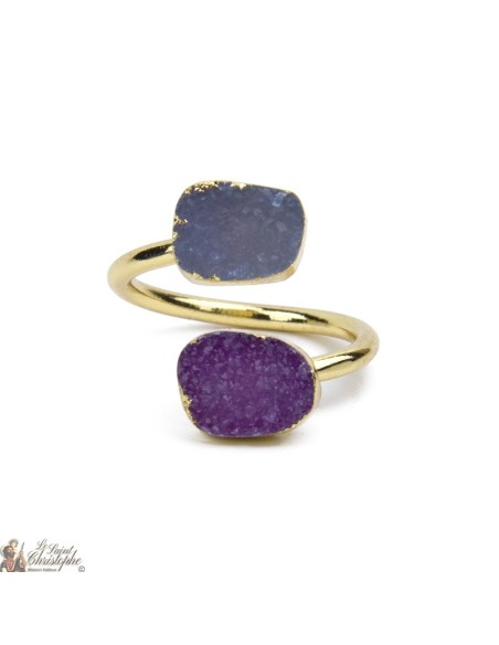 Bague dorée avec deux pierres en agate