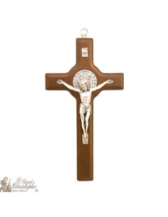 Kruis van St. Benedict in bruin hout - 20 cm