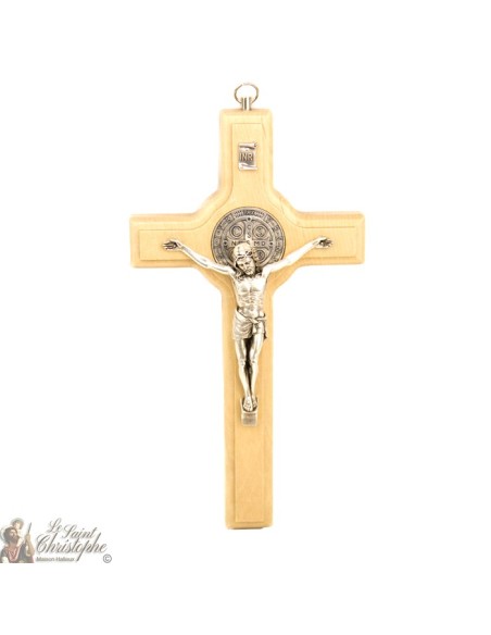 Cross of St. Benedict in natural wood - 20 cm