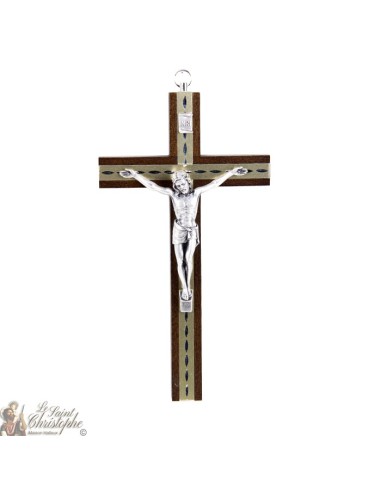 Cruz de madera marrón con Cristo con metal dorado -20 cm