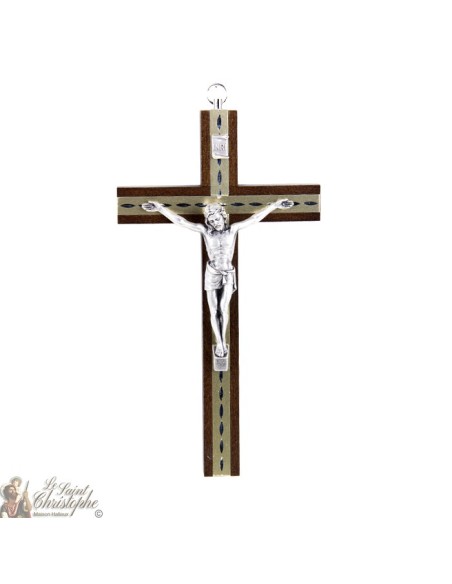 Croce in legno marrone con Cristo con metallo dorato - 20 cm