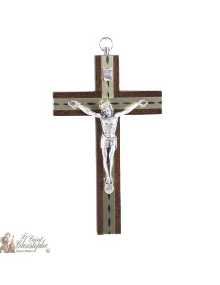 Brown Holzkreuz mit Christus mit vergoldetem Metall - 15 cm