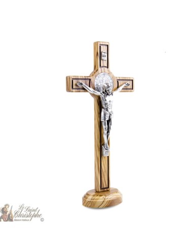 San Benedetto croce in legno d'ulivo - 30 cm - Based
