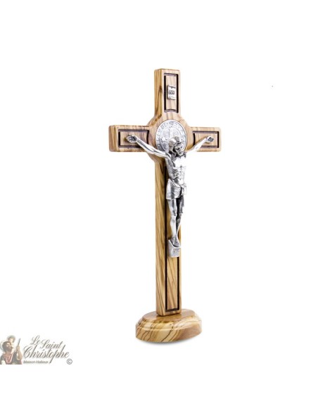 Sint Benedictus kruis in olijfhout - 30 cm - op basis
