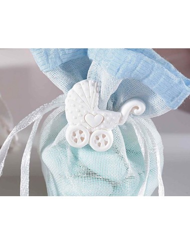 Sac décoratif dragées - polyester bleue 