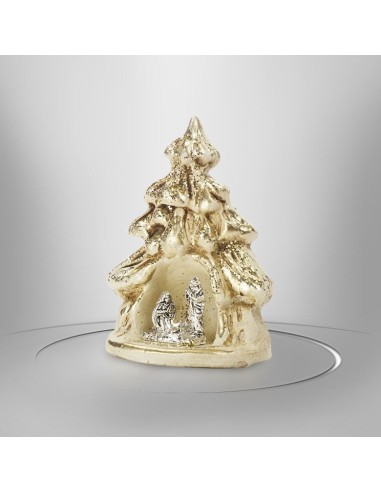 Belén con forma de árbol de Navidad color crema con dorados - 7,5 cm