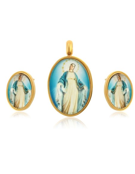 Set von Anhängern und Ohrringen Wunderbare Jungfrau - 24 Karat vergoldet