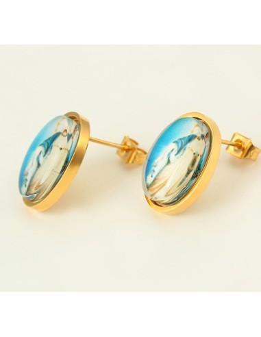 Parure pendentif et boucles d'oreilles Vierge Miraculeuse - plaqué or 24 k