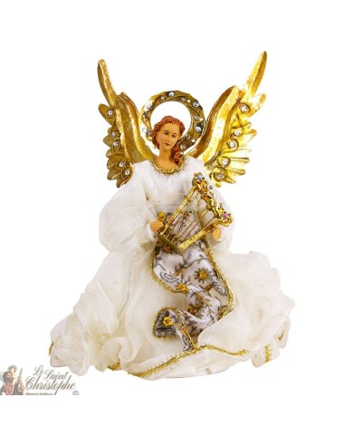 Ringed angel with white dress and harp