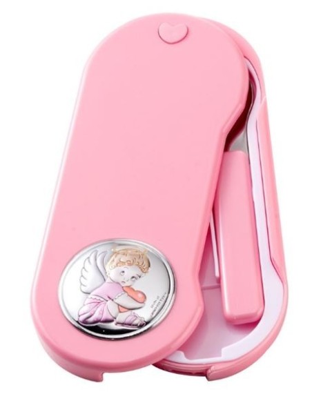 Scatola angelo con cucchiaio e forchetta per bambino - Rosa 