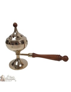 Kupferräuchergefäß mit langem Holzgriff - groß