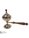 Copper censer with long wooden handle - large