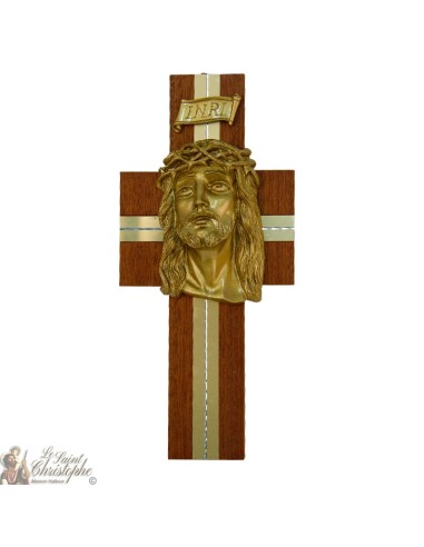 Croix en bois avec tête du Christ - 30 cm