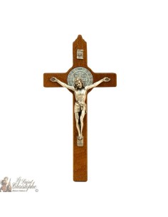 Kruis van St. Benedict in bruin hout - 20 cm