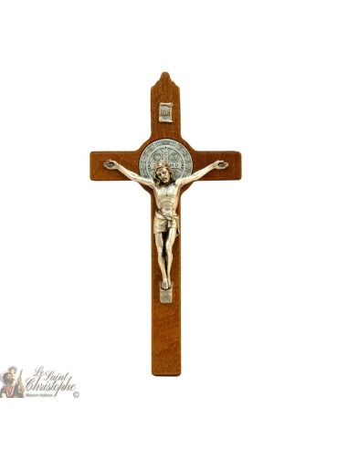 Kruis van St. Benedict in bruin hout - 20 cm