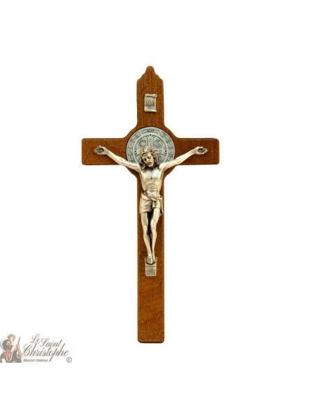 Cross of St. Benedict in brown wood - 20 cm