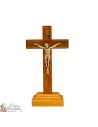 Cruz de madera de olivo sobre base metálica de Cristo - 14 cm