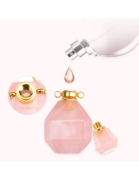 Collier bouteiller de parfum en quartz rose
