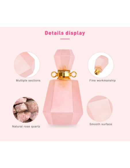 Collier bouteiller de parfum en quartz rose