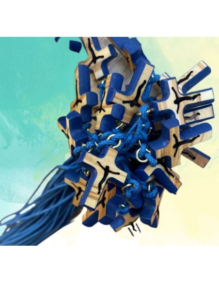 Cavo della collana con croce di legno - Blu