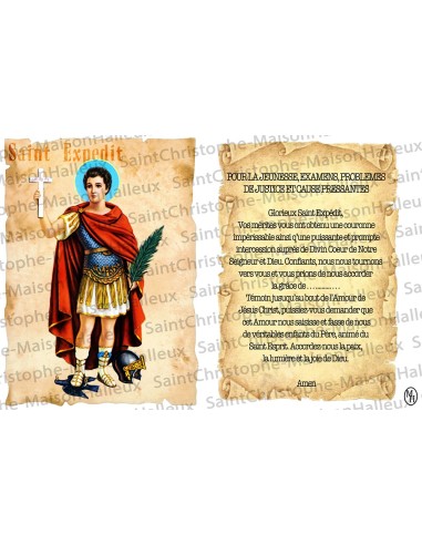 Novena candle sticker with French prayer - Saint Expedit