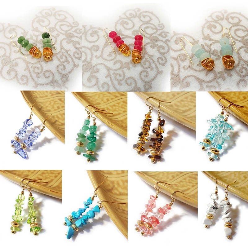 Lot de boucles d'oreilles pendantes rocailles - 11 paires