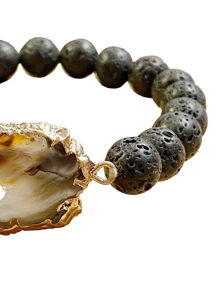 Lava stone and agate slice bracelets - set of 4 pieces