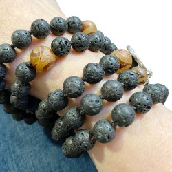 Bracelets en pierre de lave et tranche d'agate - lot de 4 pièces 2