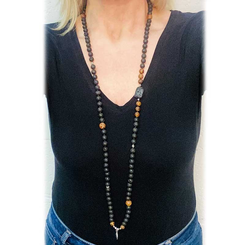 Lava steen en Agaat plak armbanden - Set van 4