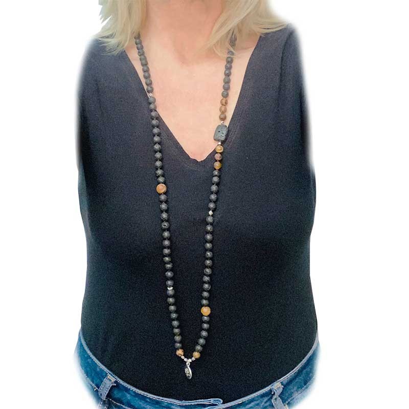 Lava steen en Agaat plak armbanden - Set van 4