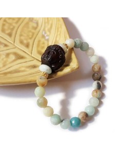 Boeddha hoofd amazoniet en kristal armband - set van 4 stuks