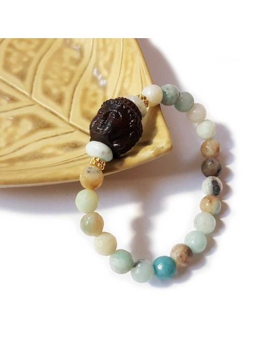 Boeddha hoofd amazoniet en kristal armband - set van 4 stuks