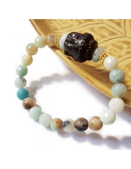 Armband Buddha-Kopf Amazonit und Kristall - 4er Set