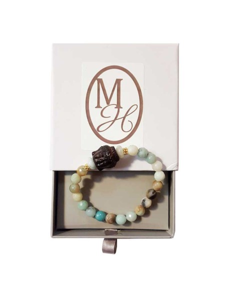Bracelet tête de Bouddha amazonite et cristal - lot de 4 pièces