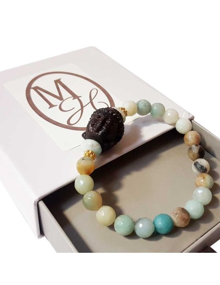 Buddha head amazonite and crystal bracelet - set of 4 pieces