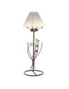 Wrought iron candle holder with green leaves and white glass