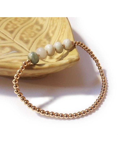 Pulsera con cuentas de oro y jaspe blanco redondo
