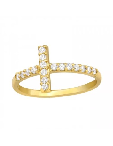 Bague croix incrustée de zircon - argent 925 plaquée or