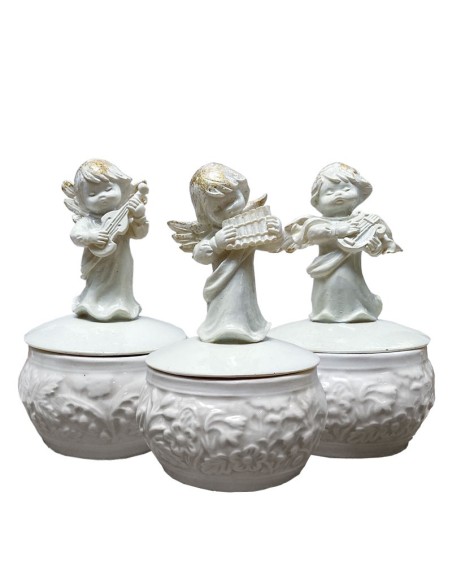 English ceramic candy boxes with angel musicians - 3 pieces