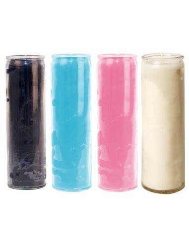 Velas de cristal coloreadas en masa - Rosa, azul claro, negro, blanco