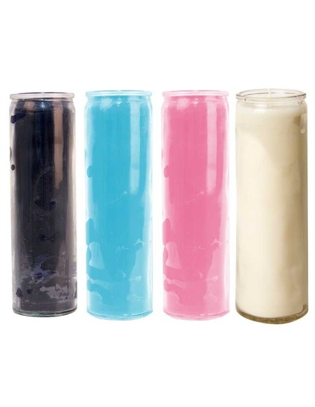 Glass candles colored in the mass - Pink, light blue, black, white