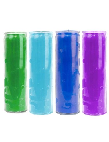 Glass candles colored in the mass - Green, light blue, dark blue, mauve