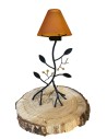 Bougeoir en fer forgé avec feuilles et verre orange