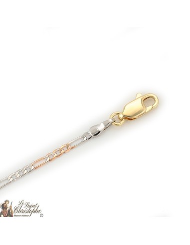 Figaro ketting met gouden, roségouden en zilveren schakels 60 cm