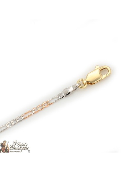 Cadena Figaro con eslabones de oro, oro rosa y plata 60 cm