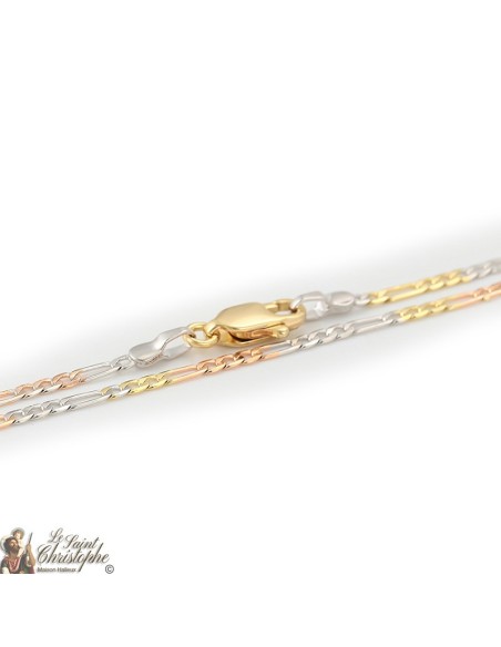 Figarokette mit Gold-, Roségold- und Silbergliedern, 60 cm