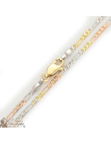 Catena Figaro con maglie in oro, oro rosa e argento 60 cm