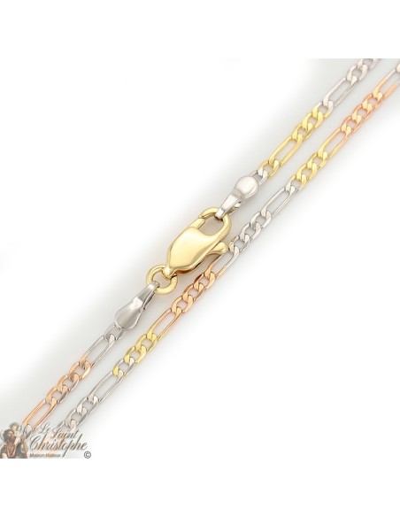 Catena Figaro con maglie in oro, oro rosa e argento 60 cm