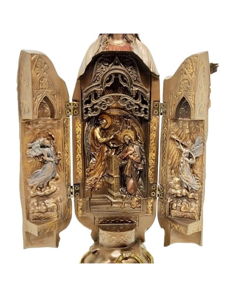Statue Vierge Marie Triptyque résine bronze - 27 cm