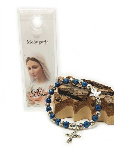 Bracelet dizainier perles bleu et argentées Medjugorjé